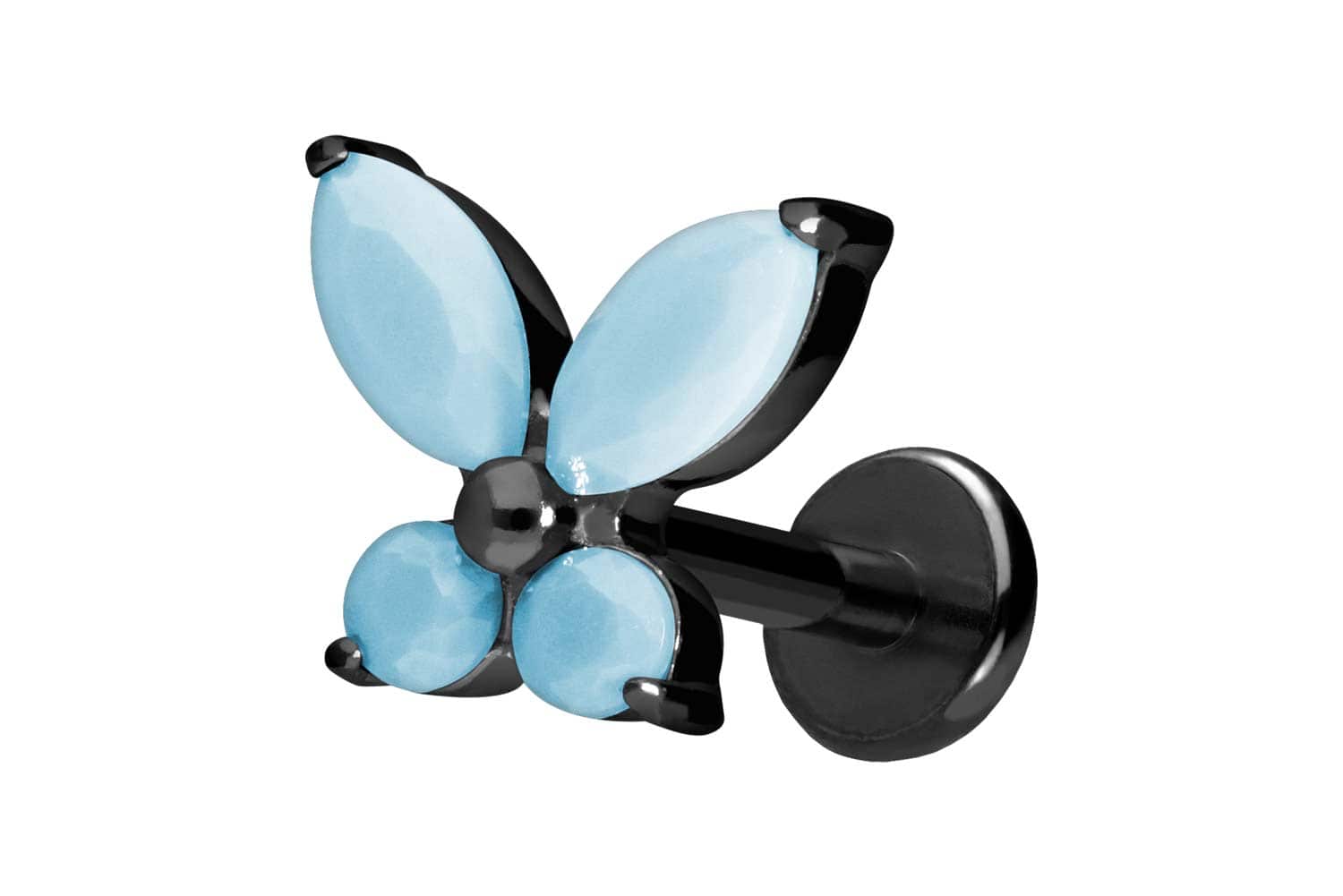 Titan Labret Piercing mit Push Fit SCHMETTERLING + SYNTHETISCHE TÜRKISE